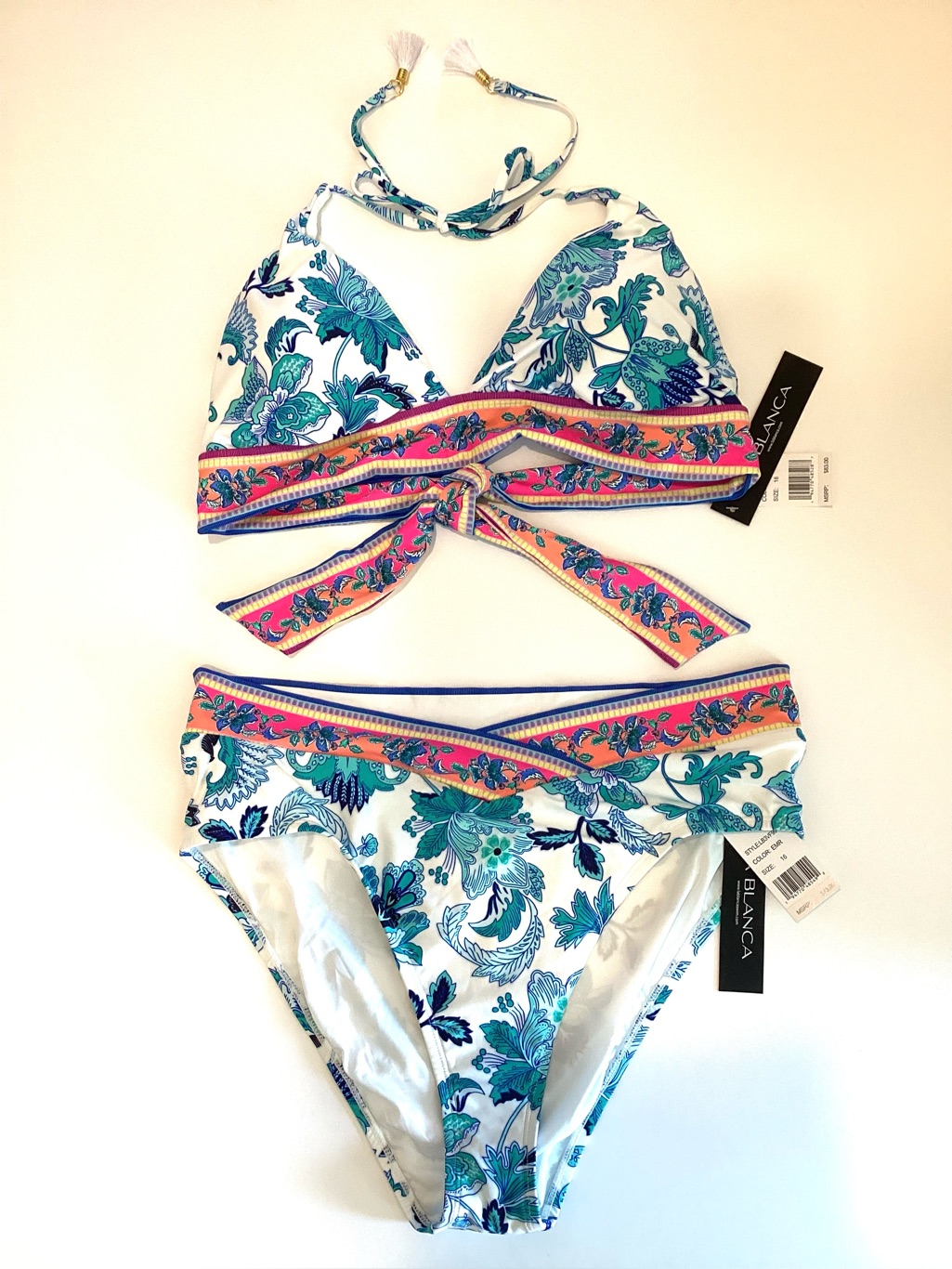 Nwt La Blanca Swim Bikini Santorini Sun Emerald Size 16